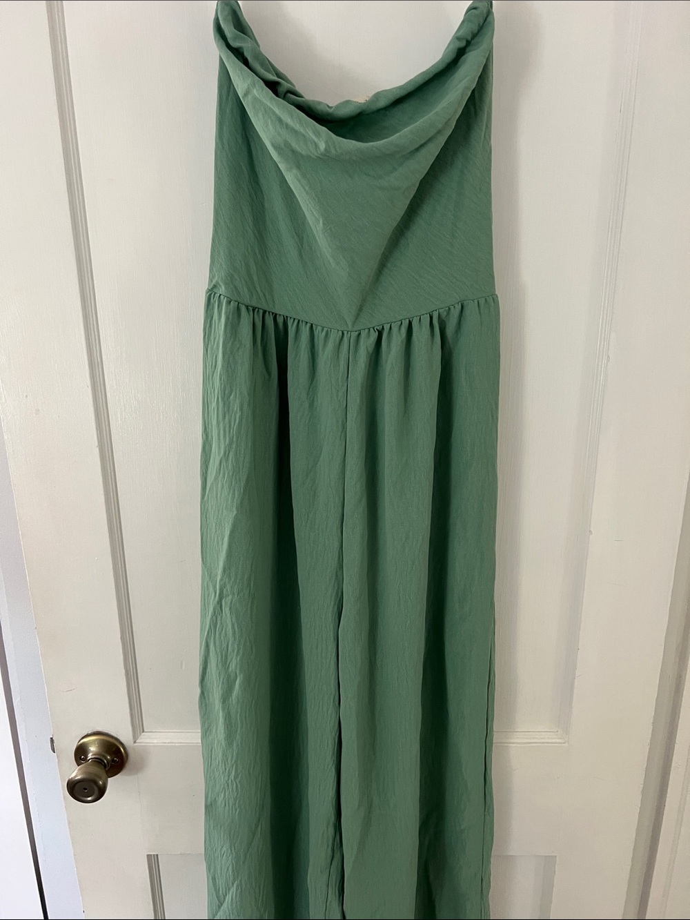 See You Monday Strapless Wide-Leg Jumpsuit in Sage